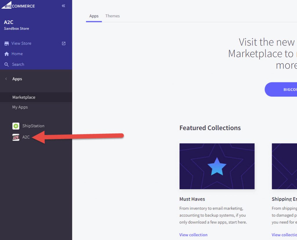 A2C App  in BigCommerce Dashboard