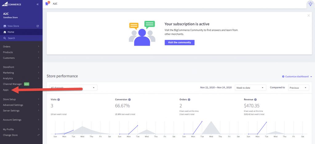 Apps in the BigCommerce Dashboard