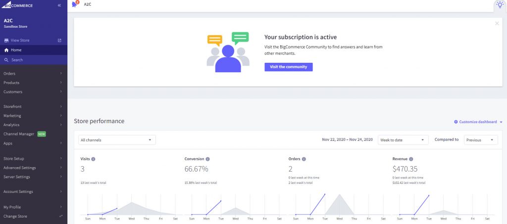 BigCommerce Dashboard