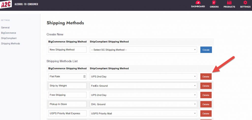 Deleting a Shipping Method in A2C