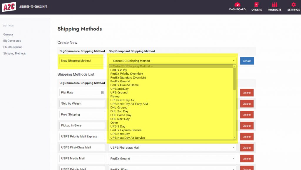 Creating a New Shipping Method in A2C