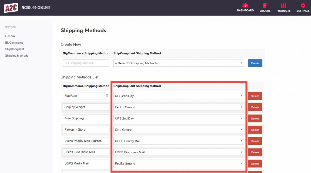 ShipCompliant Shipping Method in A2C