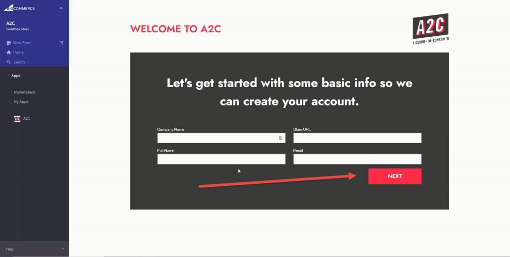 A2C Welcome Screen